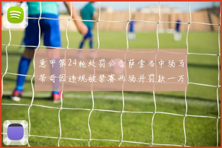 意甲第24轮处罚公告萨索洛中场马蒂奇因违规被禁赛两场并罚款一万欧元